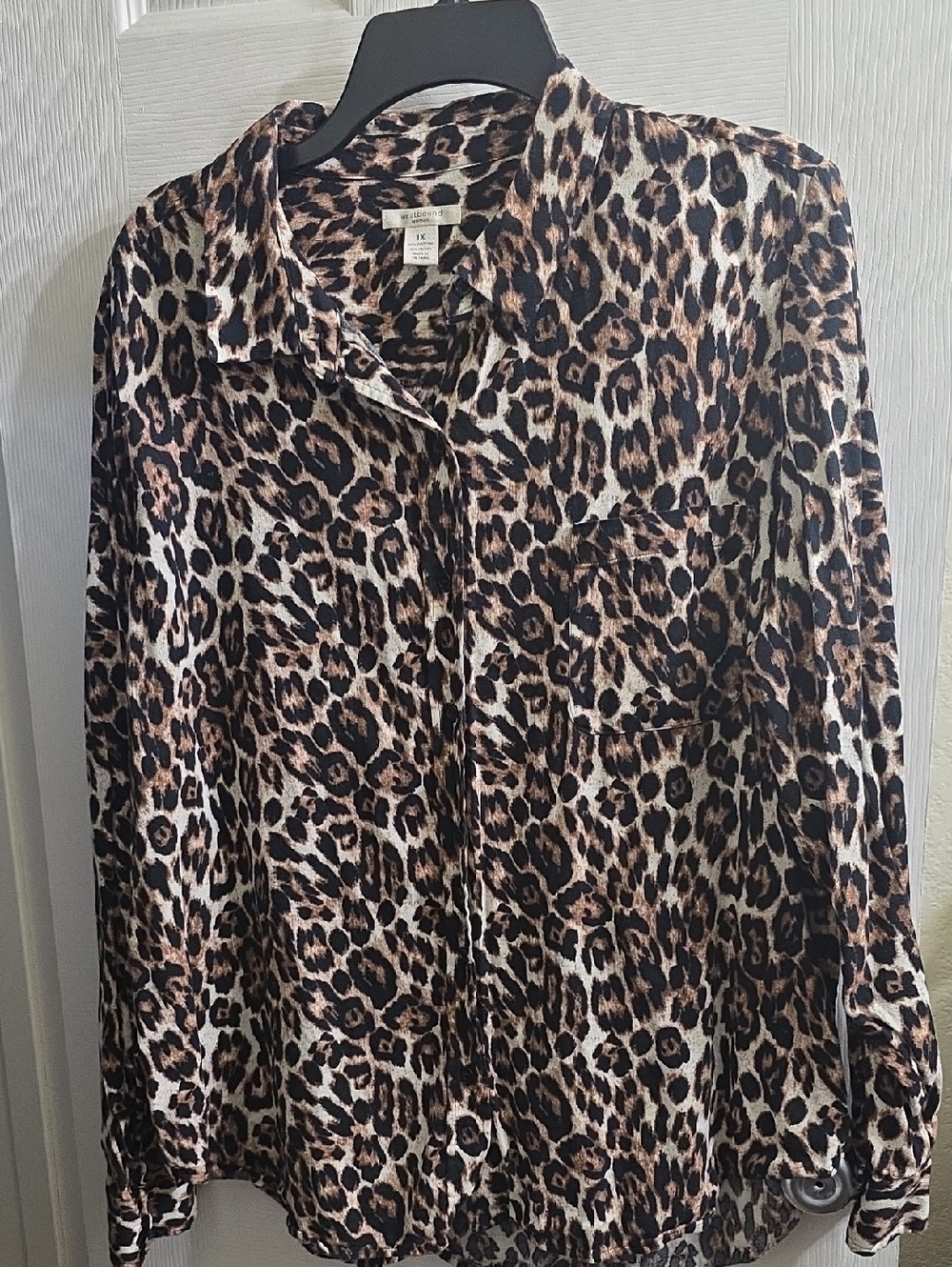 Westbound Leopard Print Blouse - Brown Black Cream Size 1X